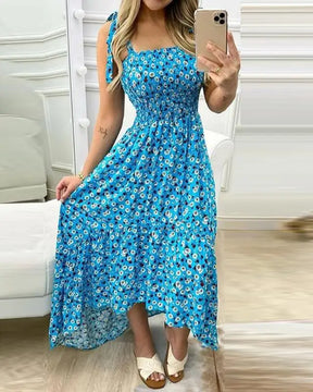 Summer Women's 2025  new irregular strapless halter sleeveless long dress Sling Patchwork Print Irregular Tube Top Dress