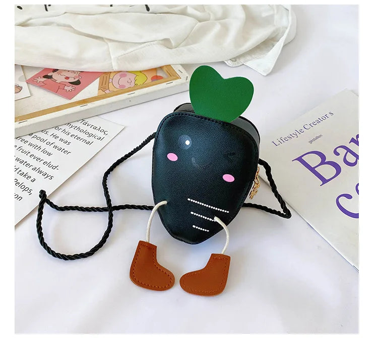 New Mini Cartoon Carrot PU Leather Children's Small Crossbody Bag Cute Kids One Shoulder Bag Boy Girl Sweet Messenger Bag Purse