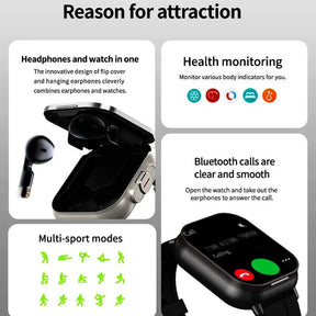 D8 Pro Smart Watch Large Screen With Earbuds TWS 2 In 1 Wireless Bluetooth Noise Earphones NFC Headset Music Sports Smartwatch