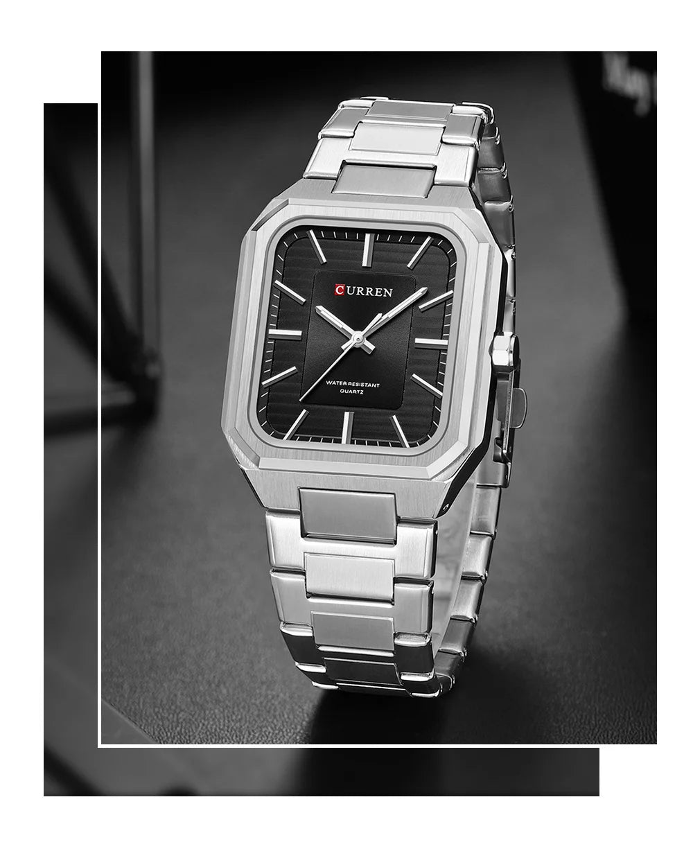 CURREN NEW Rectangular Business Watches for Men 2023 Fashion Brand Quartz Stainless Steel Band Wristwatch Male Clock 8457