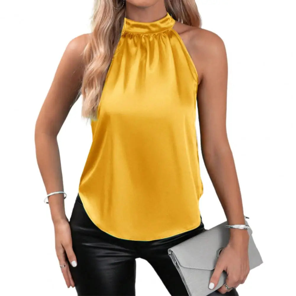 Women Satin Top Elegant Satin Halter Top Off Shoulder Sleeveless Tank Women's Loose Fit Vest Stylish Summer Wear for Daily