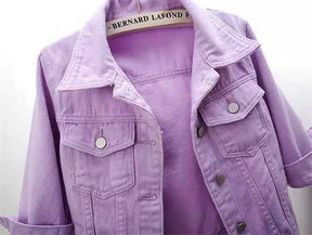 2024 New Women Spring Autumn Denim Jacket Tops Pink Color Solid Short Multicolor Feminino Three Quarter Sleeve Jean Jacket