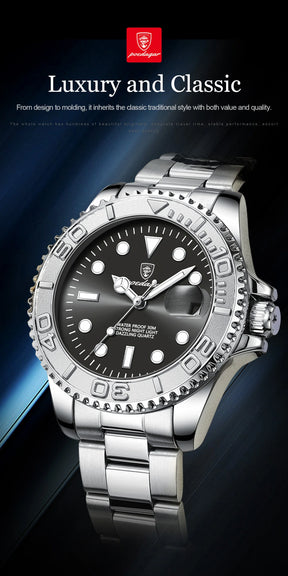POEDAGAR Luxury Men Watch Business Quartz Man Clock Sports Waterproof Luminous Date Stainless Steel Men's Watches Male Reloj+box
