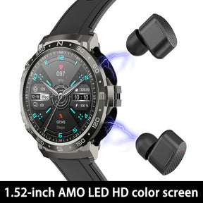 2 In 1 TWS Earphones Smart Watch Waterproof Wireless Bluetooth Dual Headset Call Health Blood Pressure Sports Music Smartwatch