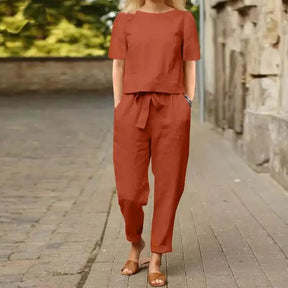 Women's Pullover Shirt And Pants Two-piece Set 2024 Women's Cotton And Linen Summer Suit Short Sleeved O-neck Outfit Pants