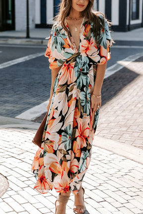 Casual Print Women Dress Summer Fahsion V Neck Short Sleeve Office Elegant Maxi Dresses Female Holiday Beach Party Dress New