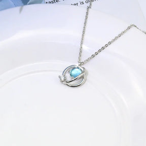 Blue Planet Meteor Shower Key Pendant Necklace Tiny Silver Color Clavicle Chain Collar for Women Friendship Jewelry