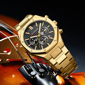 CURREN Fashion Casual Stainless Steel Band Quartz Wristwatches with Chronograph Waterproof Men's Watches