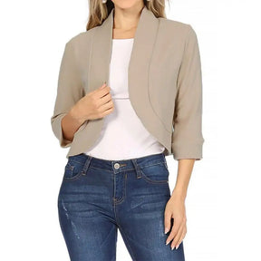 Cropped Women Blazer Temperament Cardigan All-match 3/4 Sleeve Office Suit Jacket Slim Fit No Button Business Coat Outerwear