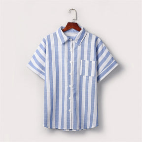 Women Striped Print Cotton Linen Tops Summer Turn Down Collar Long Sleeve Button OL Blouse Shirts 2023 Summer Button Cardigan