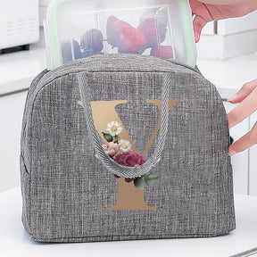 Thermal Food Picnic Lunch Box Insulated School Child Tote Lunch Bags for Work Cute Gold Letter Pattern Cooler Bag for Women