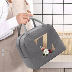 Thermal Food Picnic Lunch Box Insulated School Child Tote Lunch Bags for Work Cute Gold Letter Pattern Cooler Bag for Women