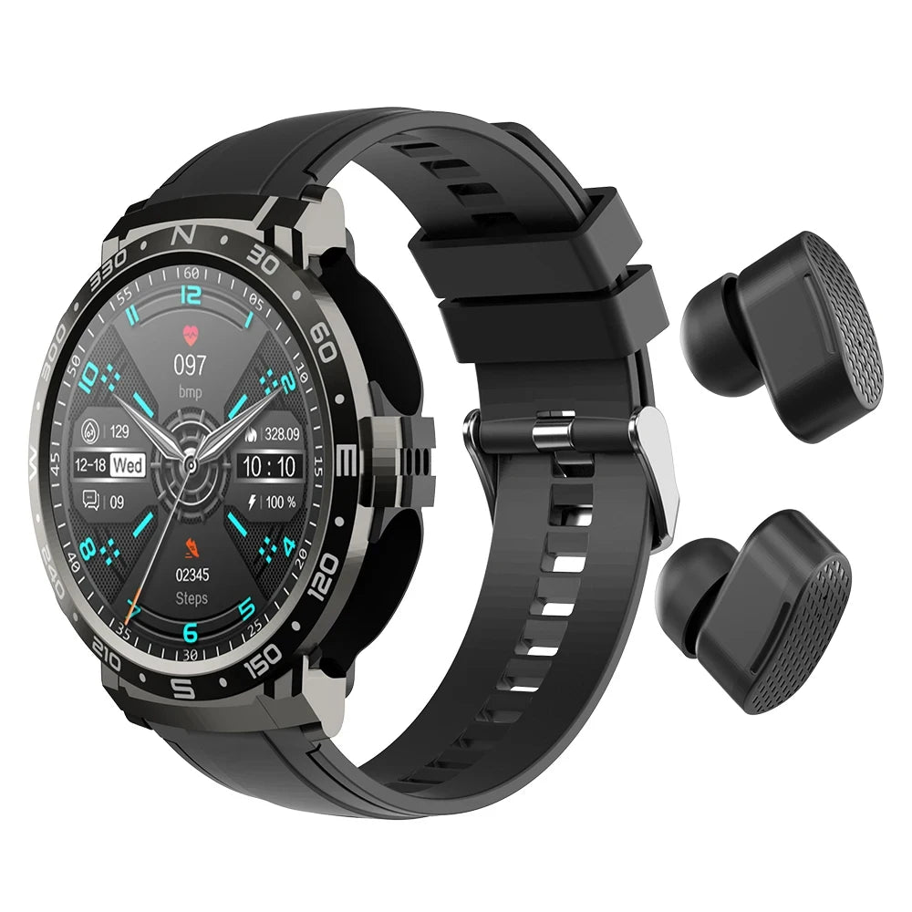 2 In 1 TWS Earphones Smart Watch Waterproof Wireless Bluetooth Dual Headset Call Health Blood Pressure Sports Music Smartwatch