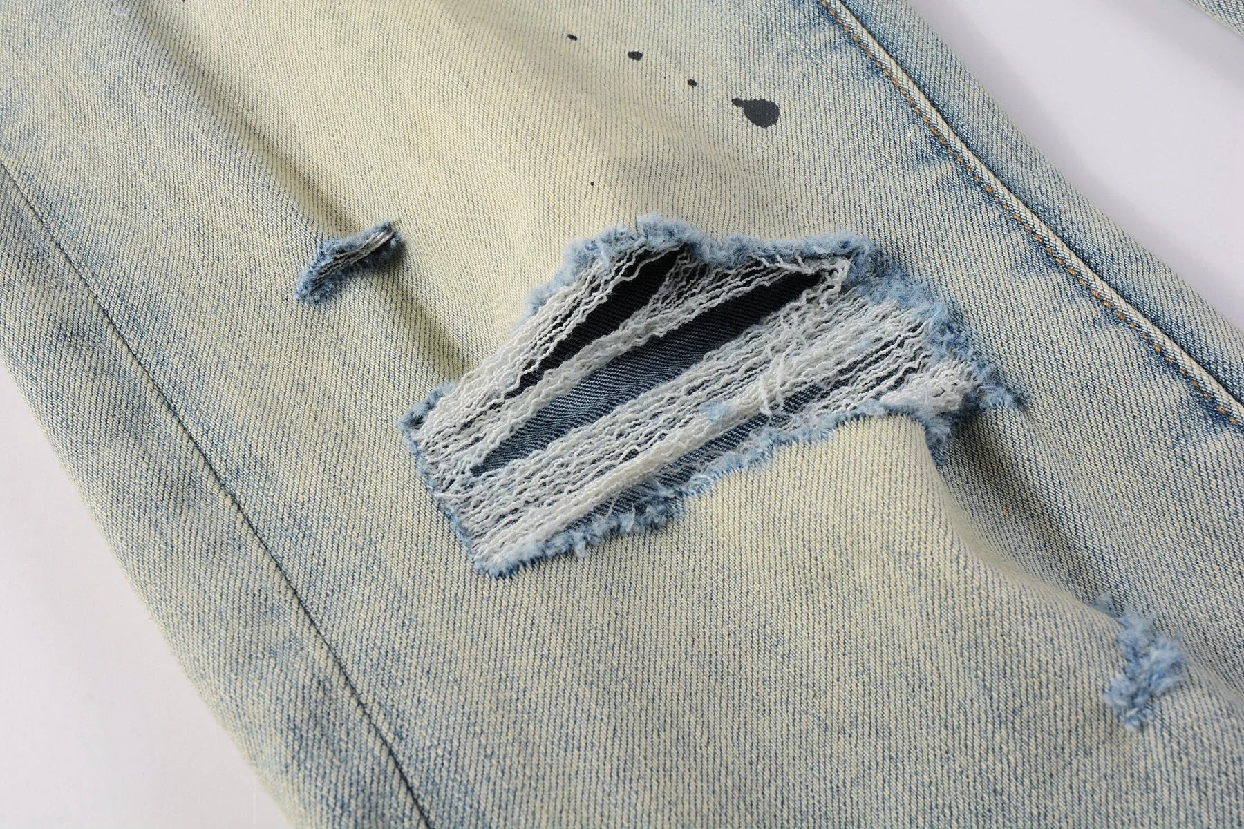 Purple jeans Men Fashion American high street brand Vintage wash blue paint distressed hole Repair Low Rise Skinny Denim pant