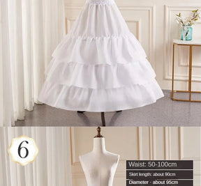6-Hoops Underskirt Women Petticoat Wedding Dress Pleated Crinoline White a Line Floor Length Under Skirt Cancan Pettidresses