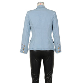Women New Slim Double-Breasted Button Denim Jacket Coat Slim Long Sleeve Autumn Ripped Fashion Jacket Blazer