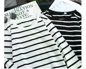 Women Loose Round Collar Autumn Stripes Print Loose Long Sleeve Casual Simple Wild T-Shirt