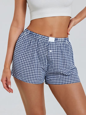 Women s Y2K Summer Lounge Shorts Checkered Printed Sports Shorts with Button Elastic Pajamas Short for Women
