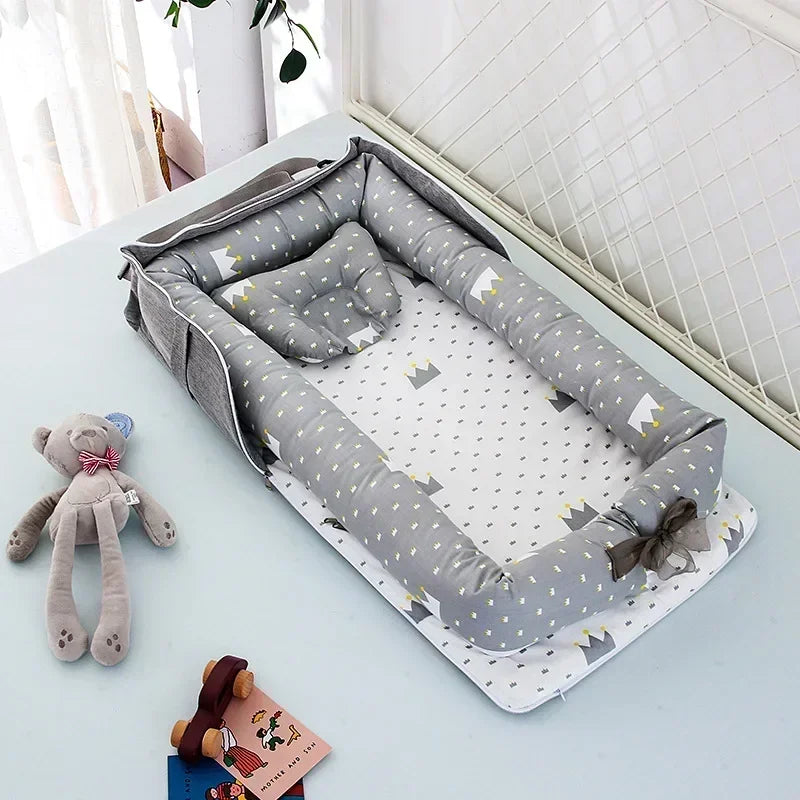New Infant Cotton Cradle Crib Newborn Basket Bassinet Newborn Bed Portable Baby Nest for Boys Girls Travel Bag Cot Cushion Gift