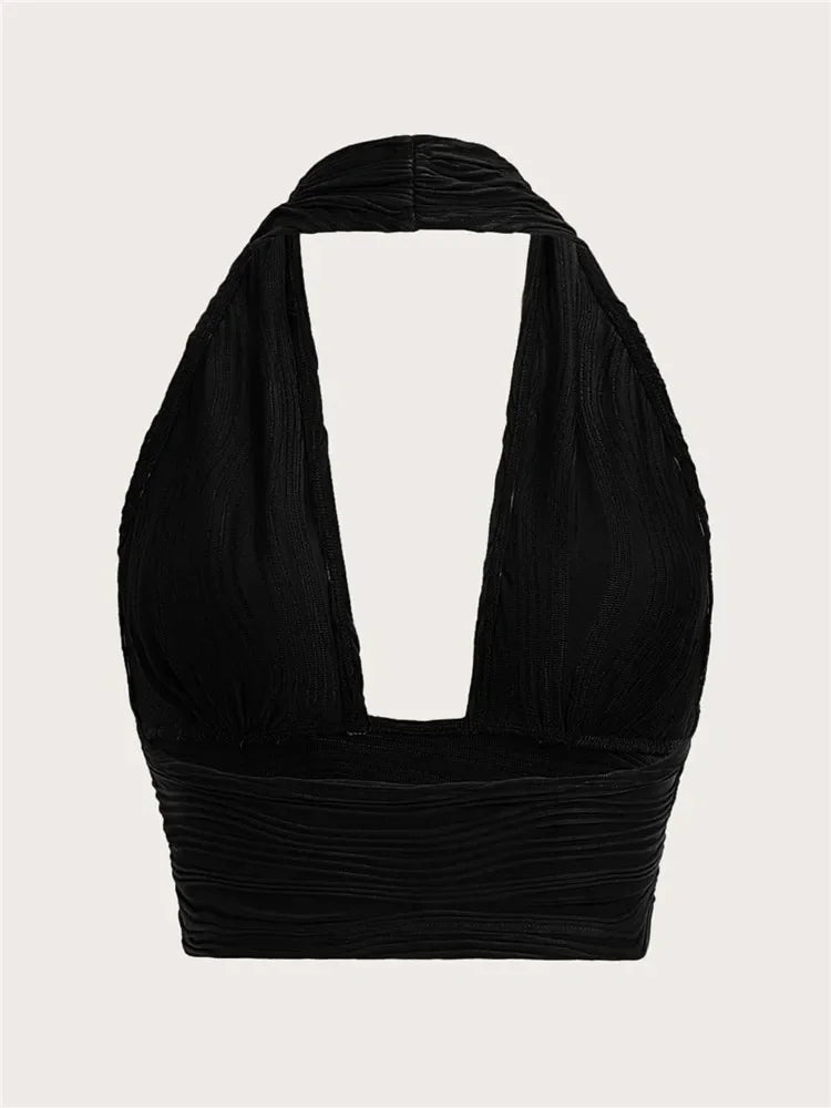 Sexy Solid Backless Crop Halter Top Women Summer 2024 Y2K Clothes Grunge High Street Style Club Sleeveless Cami Top Streetwear