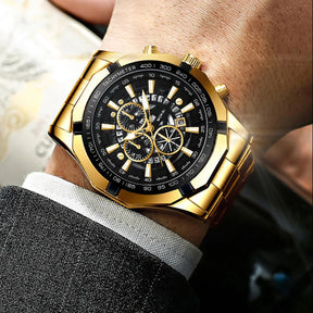 WOKAI high quality large dial men's European style waterproof luminous personality calendar watch boy business clock retro