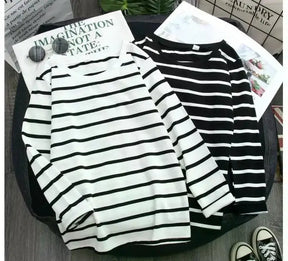 Women Loose Round Collar Autumn Stripes Print Loose Long Sleeve Casual Simple Wild T-Shirt