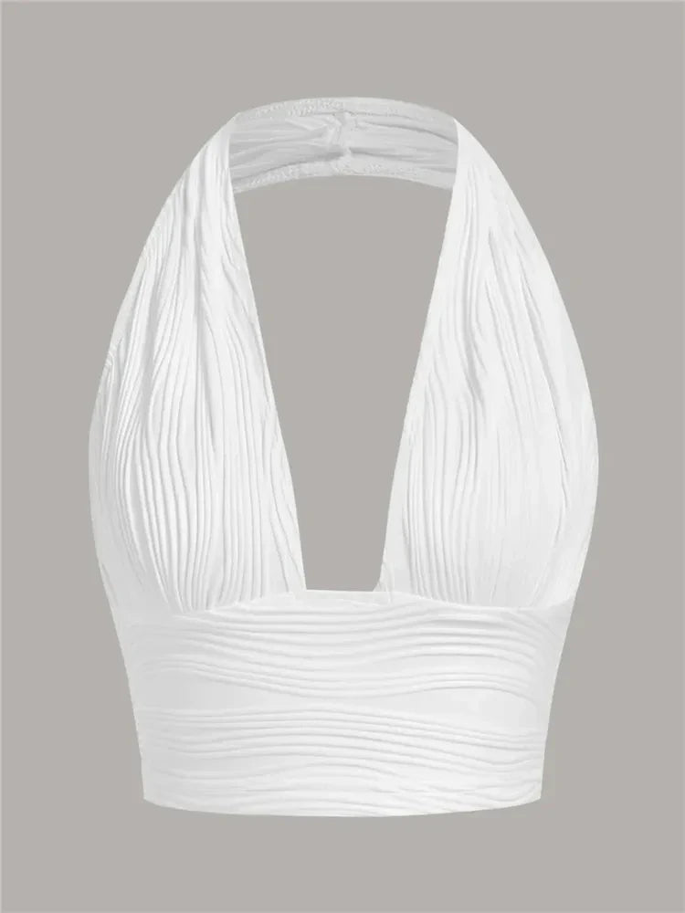 Sexy Solid Backless Crop Halter Top Women Summer 2024 Y2K Clothes Grunge High Street Style Club Sleeveless Cami Top Streetwear