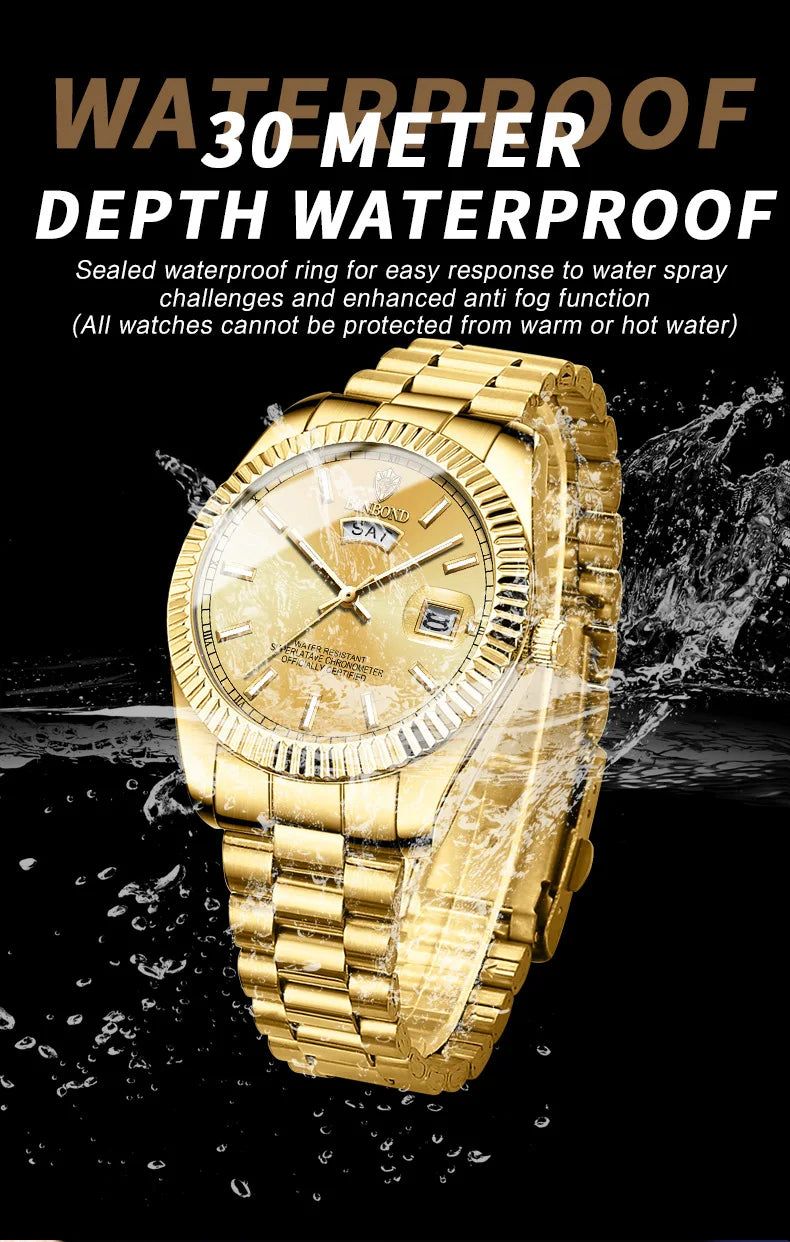 BINBOND B7012 Mens Fashion Business Sports Quartz Watch 30M Waterproof Luminous Classic Calendar Creative Clock Mens Wristwatch