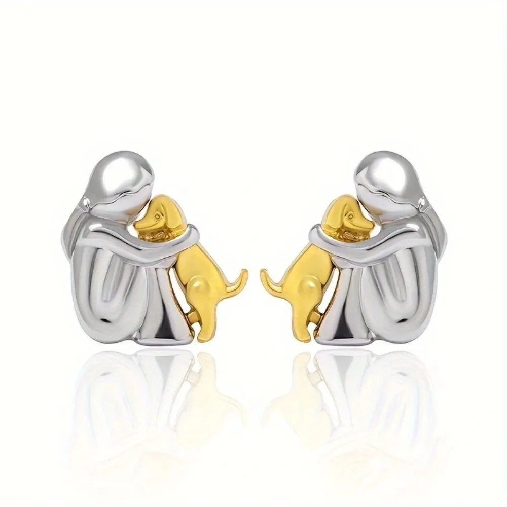 New Original Design Little Girl Ang Dog Hug Pendant Necklace for Women Cute Sweet Cartoon Christmas Friendship Jewelry Gift