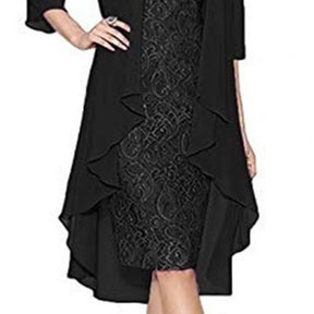 Formal Dress Set Women Outfit Elegant Flower Pattern Lace Vintage Two Pieces Set Women Knitted Cardigan Dress Banquet