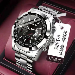 WOKAI high quality large dial men's European style waterproof luminous personality calendar watch boy business clock retro