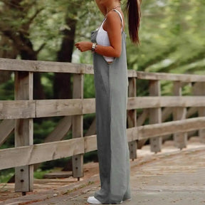 Summer Women Jumpsuit Backless Sleeveless Spaghetti Strap Wide Leg Lady Jumpsuit Deep Crotch Pockets Full Length Female Jumpsuit