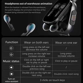 D8 Pro Smart Watch Large Screen With Earbuds TWS 2 In 1 Wireless Bluetooth Noise Earphones NFC Headset Music Sports Smartwatch