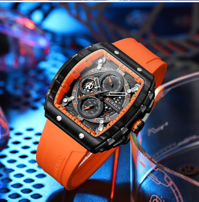 CURREN Sports Unique Rectangular Watches with Large Dial Casual Quartz Silicone Bands Wristwatches with Auto Date
