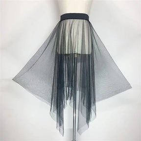 Black White Long Tulle Lace Mesh Skirt Women Petticoat Underskirt Summer Korean Irregular Cover Up Skirt Tutu Skirt For Girl