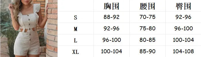 Jumpsuit Shorts Women 2024 Summer Temperament Commuting Elegant Waist Hollow Sleeveless Button Ruffled Fashion Womens Rompers