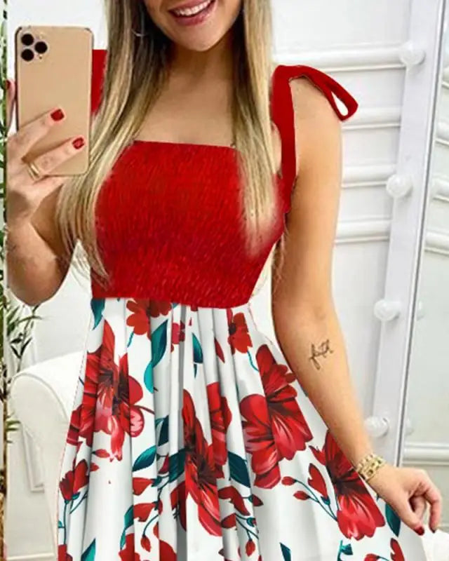 Summer Women's 2025  new irregular strapless halter sleeveless long dress Sling Patchwork Print Irregular Tube Top Dress