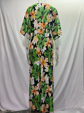 Casual Print Women Dress Summer Fahsion V Neck Short Sleeve Office Elegant Maxi Dresses Female Holiday Beach Party Dress New