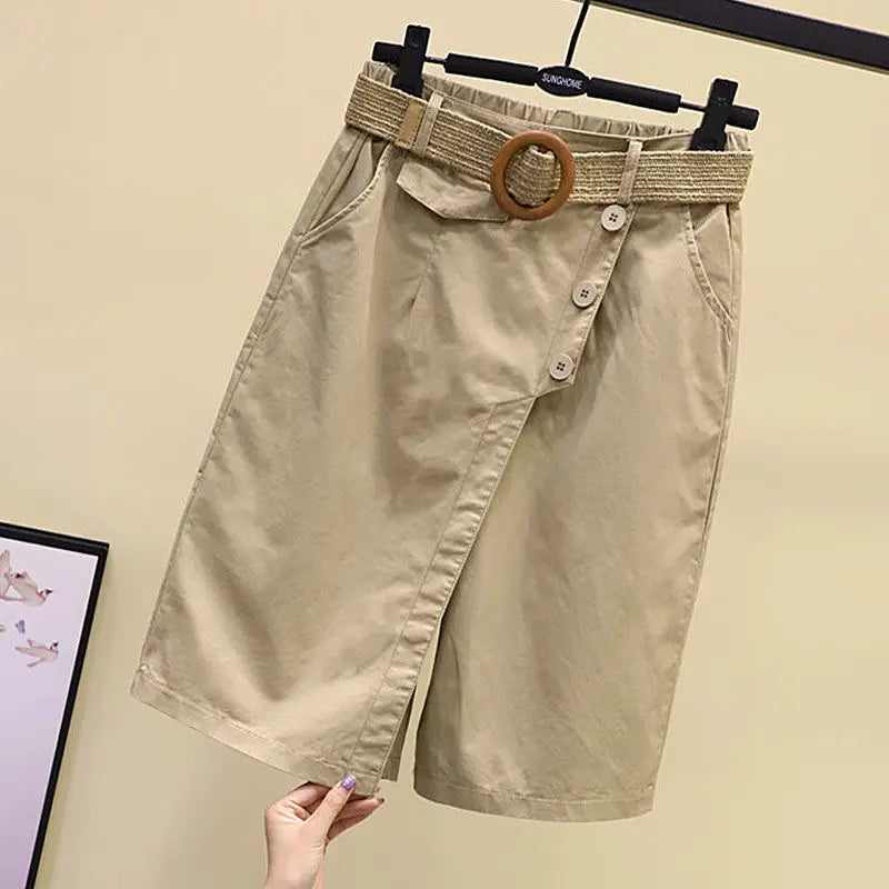 Pants Skirt for Women Shorts Summer Wide Leg Blue High Waist Straight-legged  Pockets Woman Short Black Korean Fashion Culotte