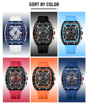 CURREN Sports Unique Rectangular Watches with Large Dial Casual Quartz Silicone Bands Wristwatches with Auto Date