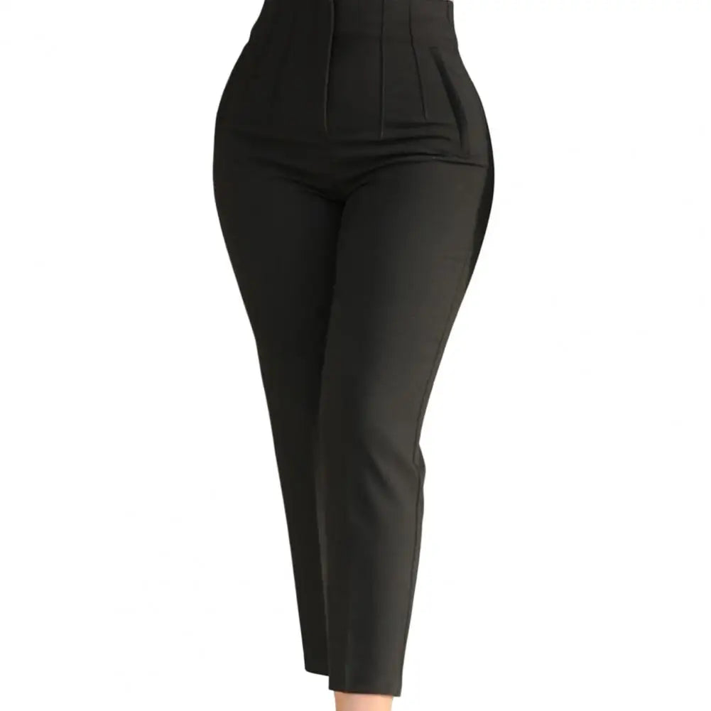 Stylish Office Pants 3D Cutting Workwear Anti-pilling Women Cropped Work Pants Solid Color Female Casual Trousers For Daily Wear