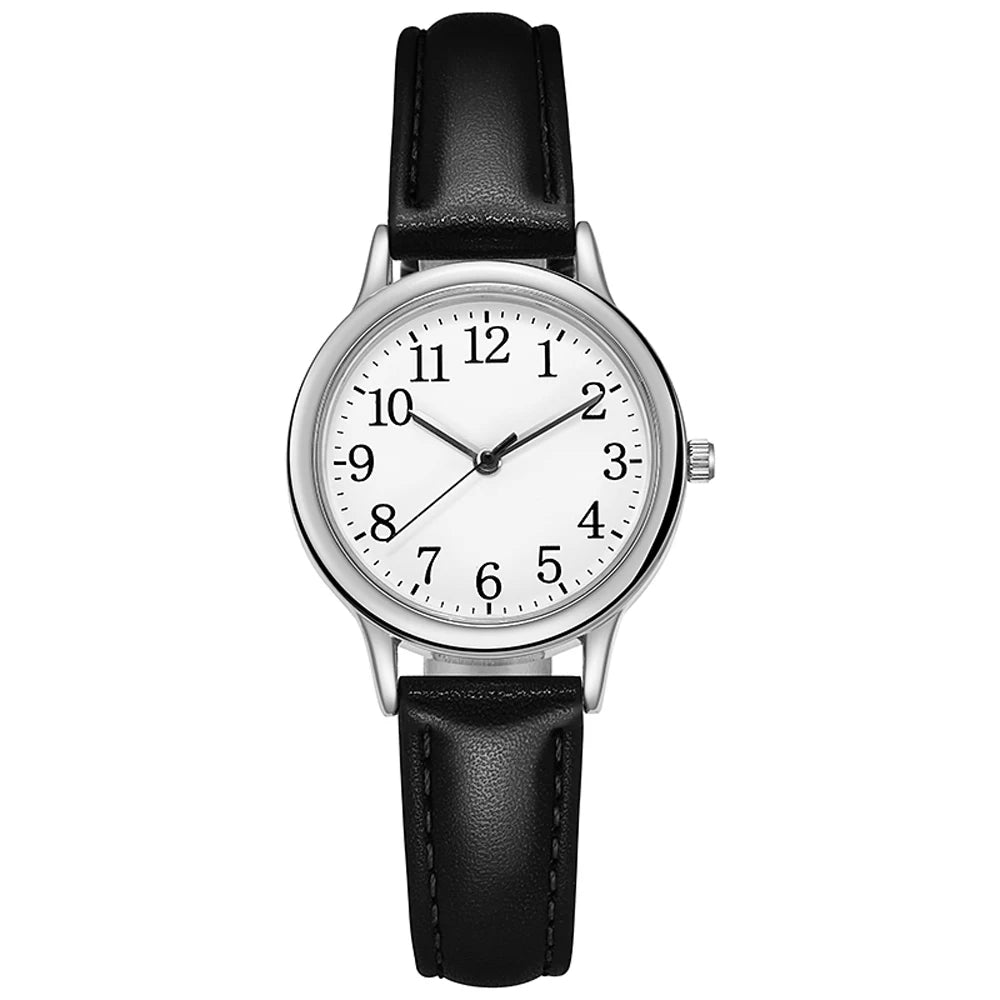 Leisure Fashion Women Quartz Watch Easy to Read Arabic Numerals Simple Dial PU Leather Strap Lady Candy Color