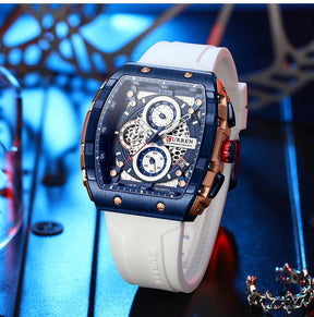 CURREN Sports Unique Rectangular Watches with Large Dial Casual Quartz Silicone Bands Wristwatches with Auto Date