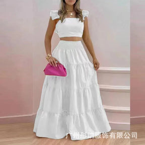 New Sexy Solid Two Suit Dress Women's Fashion Casual Loose Top Maxi Dress 2 Piece Set Female Elegant Holiday Sets 2024 Summer