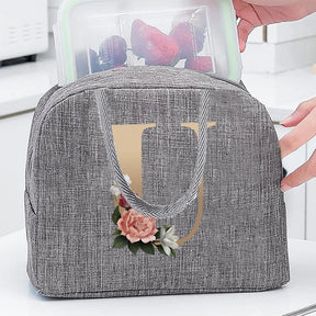 Thermal Food Picnic Lunch Box Insulated School Child Tote Lunch Bags for Work Cute Gold Letter Pattern Cooler Bag for Women