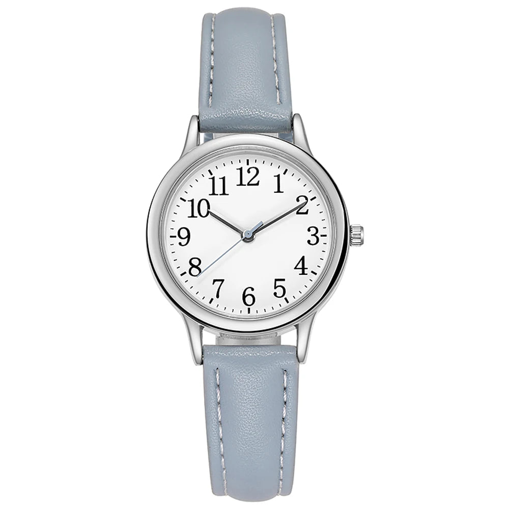 Leisure Fashion Women Quartz Watch Easy to Read Arabic Numerals Simple Dial PU Leather Strap Lady Candy Color