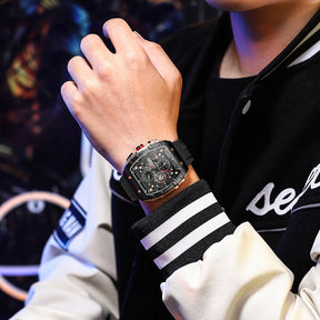 CURREN Sports Unique Rectangular Watches with Large Dial Casual Quartz Silicone Bands Wristwatches with Auto Date