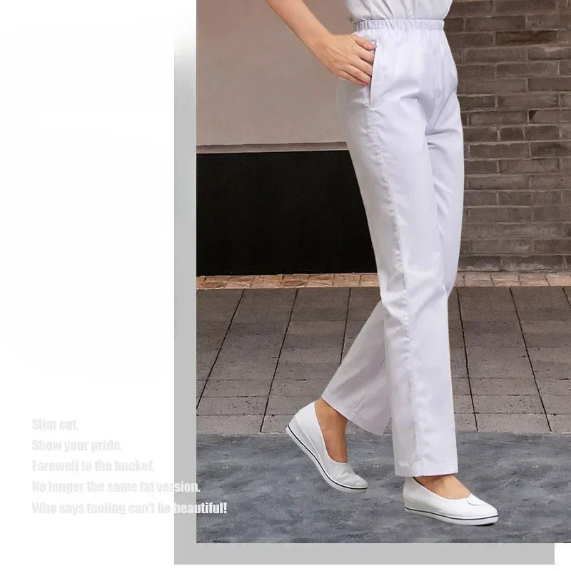 Sheng Hao 2024 Plus Size Work Pants Comfort Elasticated Waist Doctor Pants Women White Pink Blue Nurse Dress Nurse Pants