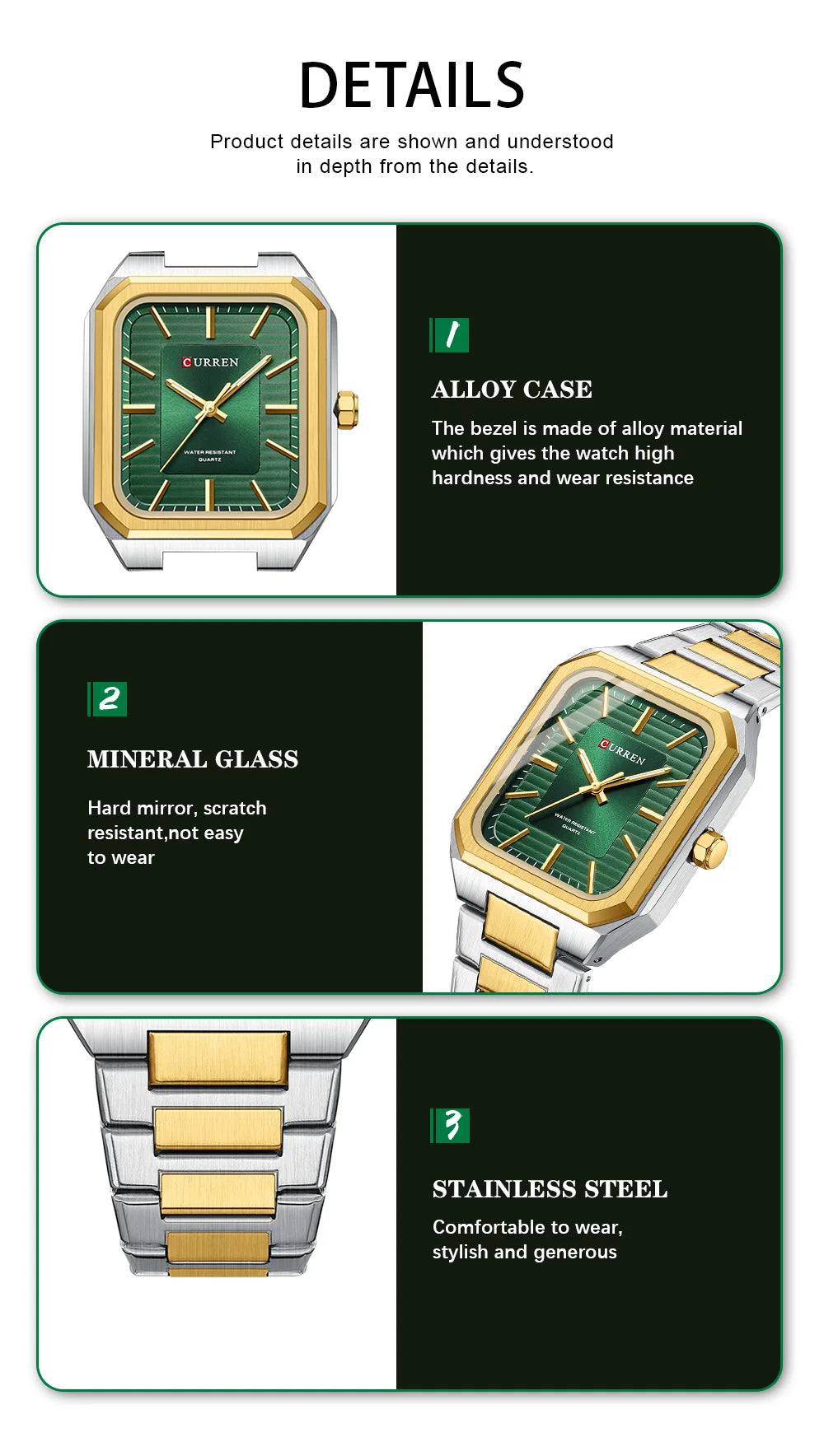CURREN NEW Rectangular Business Watches for Men 2023 Fashion Brand Quartz Stainless Steel Band Wristwatch Male Clock 8457