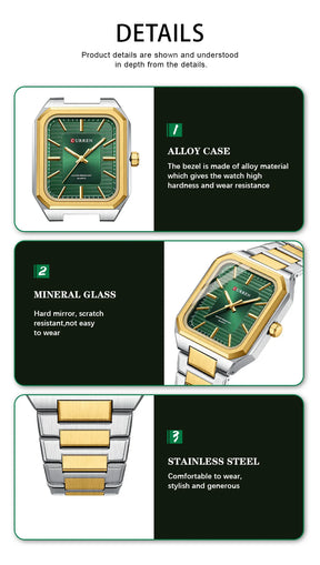 CURREN NEW Rectangular Business Watches for Men 2023 Fashion Brand Quartz Stainless Steel Band Wristwatch Male Clock 8457
